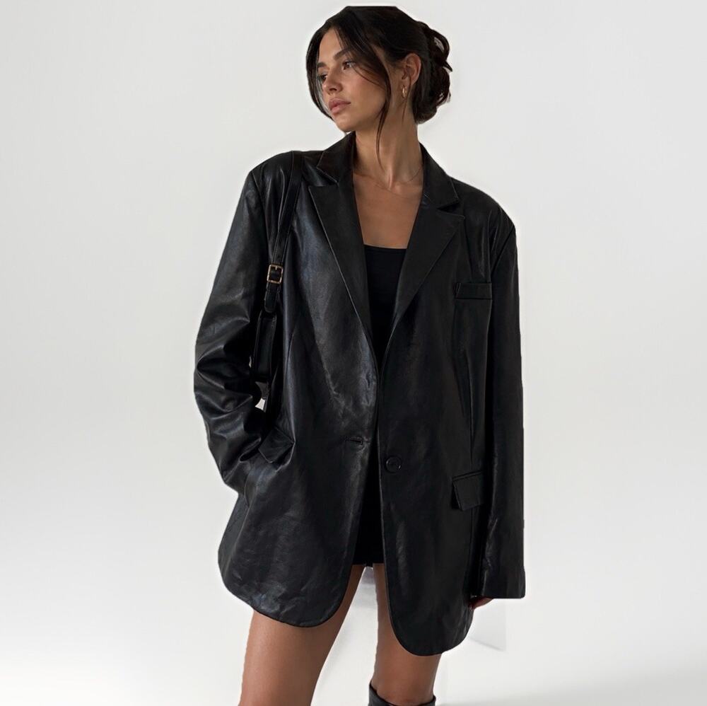BOA Because Of Alice Oversized Vegan Leather Blazer - Black - Size Medium